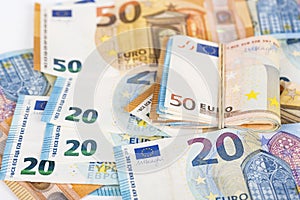 Wad of euro cash bills banknotes