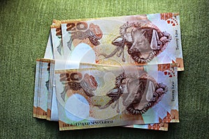 Wad of Papua New Guinea 20 Kina banknotes