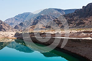 Wadi Beeh Dam in Jebel Jais mountain in Ras Al Khaimah emirate of UAE