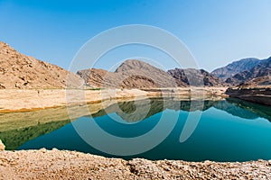 Wadi Beeh Dam in Jebel Jais mountain in Ras Al Khaimah emirate of UAE