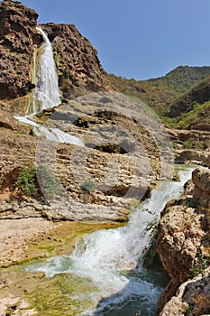 Wadi Dharbat Waterfalls from lower Canyon photo