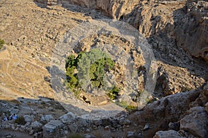 Wadi Kelt or Nahal Prat, in the Judean Desert, Israel. Early autumn in a nature reserve