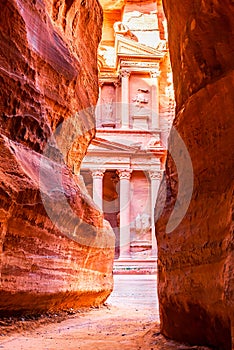 Wadi Musa, Jordan - Siq and the Treasury, Al Khazneh in the ancient Petra