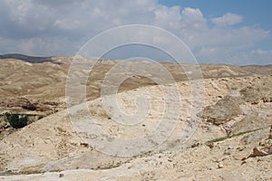 Wadi Qelt in Judean desert near Jericho, nature, stone, rock and oasis. Unseen, unknown, unexplored places, hidden travel