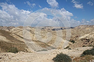 Wadi Qelt in Judean desert near Jericho, nature, stone, rock and oasis. Unseen, unknown, unexplored places, hidden travel photo