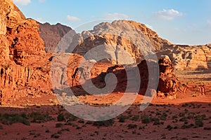 Red mountains of the canyon of Wadi Rum desert in Jordan. photo