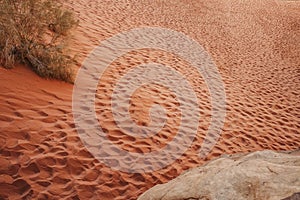 Wadi Rum Desert, Jordan, fine pink sand is in this desert on the surface like the planet Mars, red sand on a mountain with