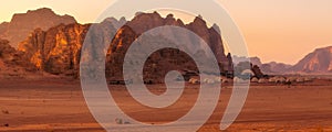 Wadi Rum desert landscape and tents, Jordan banner