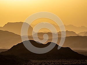 Wadi Rum desert sunset, aka Valley of the Moon, dawn Jordan, Middle East