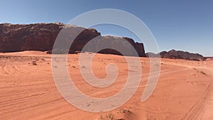 Wadi Rum, Jordan - desert safari against the backdrop of beautiful mountains 