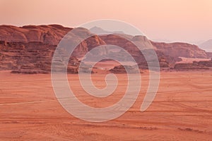 Wadi Rum Desert, Jordan mountains dawn landscape
