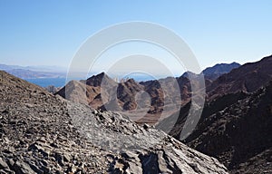 Wadi Shahamon in Eilat. View onto Eilat city and gulf