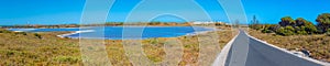 Wadjemup lighthouse over saline lakes at Rottnest island in Australia