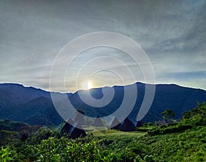 Wae Rebo traditional village landscape in the morning. photo