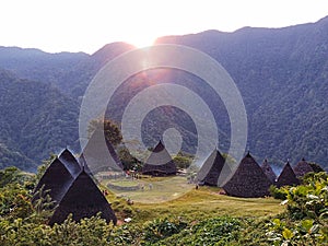 Wae Rebo traditional village from the top of the hill in the morning. photo