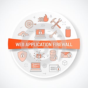 Waf web application firewall concept with icon concept with round or circle shape