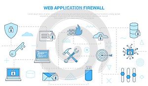 Waf web application firewall concept with icon set template banner with modern blue color style