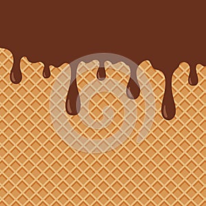 Wafer and flowing chocolate. Vector background. Sweet texture. Soft icing.