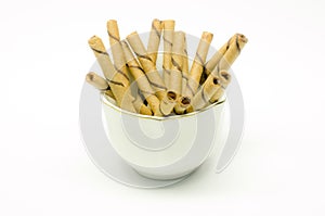 Wafer roll sticks cream rolls in a cup