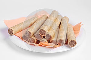 Wafer rolls with chocolate