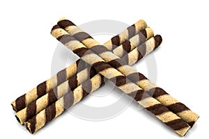 Wafer rolls with chocolate isolated on a white background
