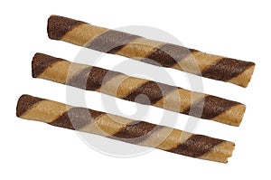 Wafer Rolls Chocolate Striped Isolated on White Background