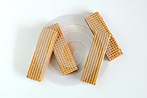 Wafers with chocolate on white background.