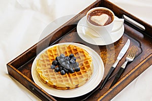 Waffle Breakfast with blueberry and coffee