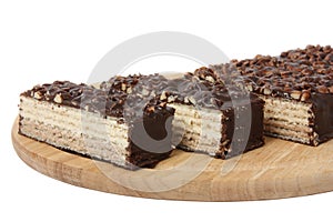 Waffle cake with nuts and chocolate