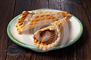 Waffle with condensed milk