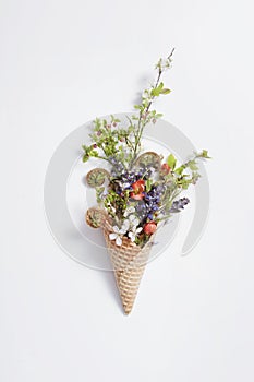 Waffle cone with flowers