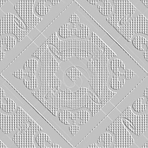 Waffle emboss 3d seamless pattern. Textured waffled white background. Vector repeat surface backdrop. Arabian arabesque style