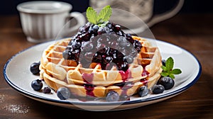 Waffle featuring gluten free goodness and blueberries