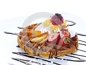 Waffle with ice cream photo