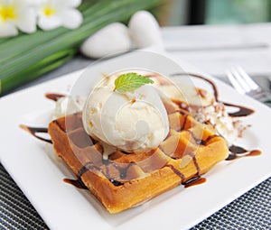 Waffle and ice-cream