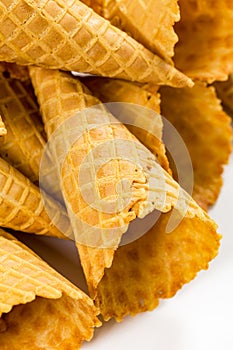 Waffle Ice Cream Cones on White Background