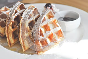 Waffle with icing sugar