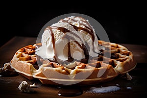 Waffle scoop ice cream chocolate. Generate Ai