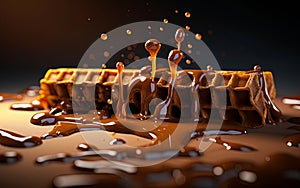 Waffle stick with oozing melted chocolate. Ai generative