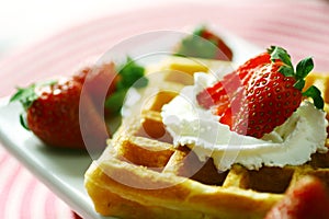 Waffle and strawberry photo