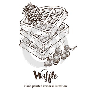 Waffle sweet hand drawing vector sketch illustration