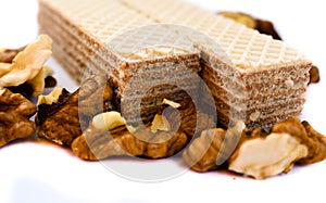 Waffle with walnuts sweet dessert wafer