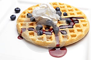 Waffle with Whipped Cream and Syrup