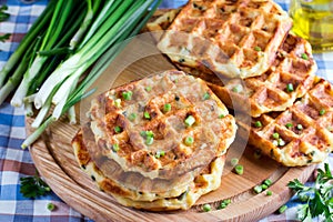 Waffles with cheese and onions