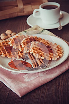 Waffles with cranberry jam