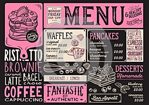 Waffles and crepes menu restaurant, food template.