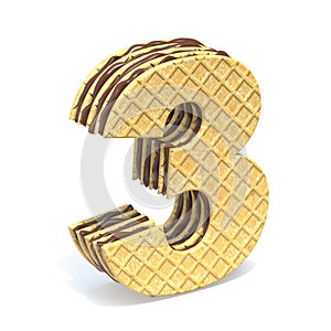 Waffles font with chocolate cream filling Number 3 THREE 3D