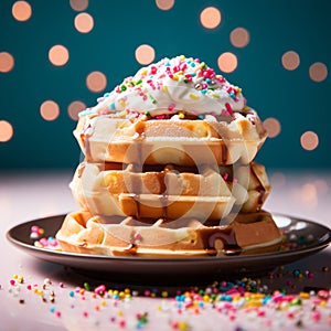 Pop Culture Waffles With Whipped Cream And Sprinkles photo