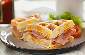 Waffles ham cheese sandwich