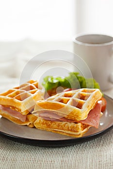 Waffles ham cheese sandwich